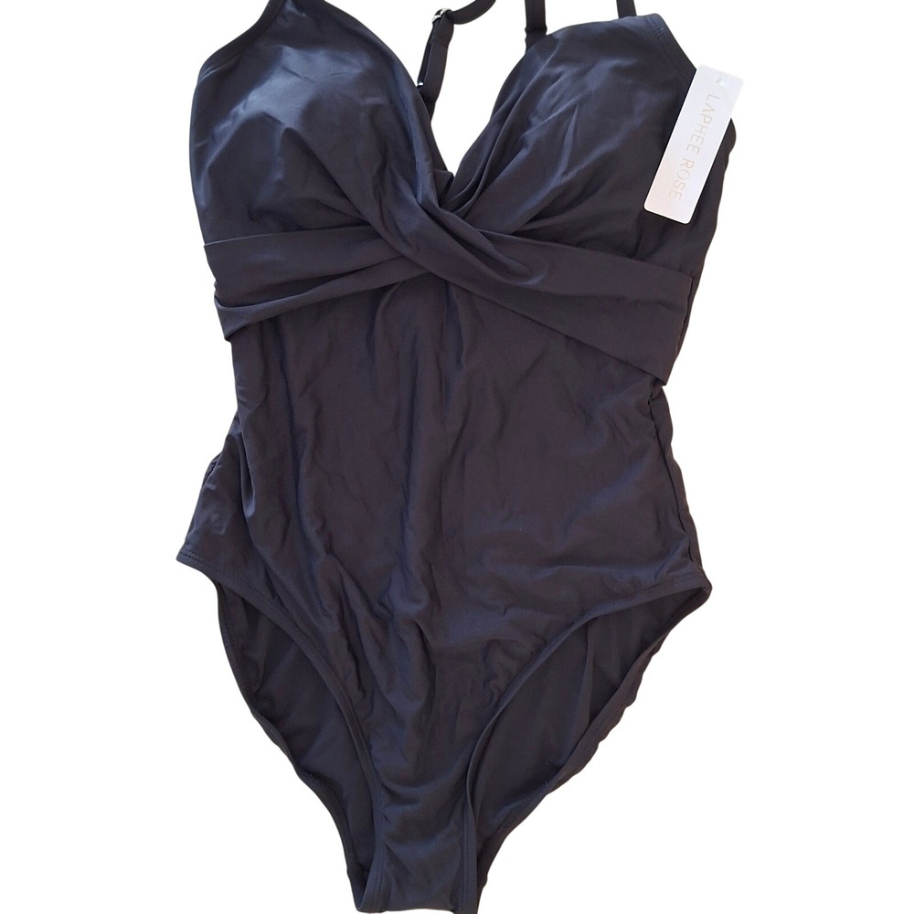 Laphee Rose NWT Swimsuit Size M Women's Twist Front Ruched Black UPF50+ Swim